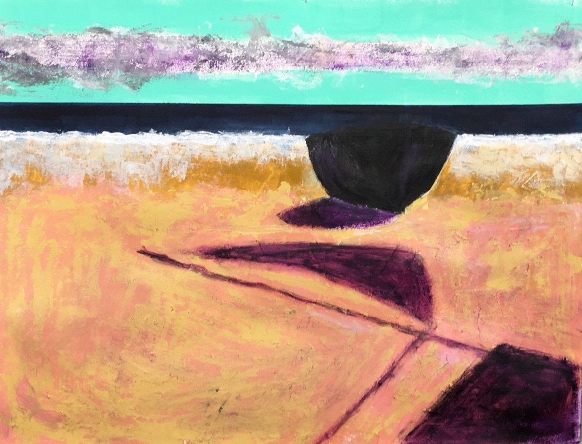 N° 5047 - Ombre et soleil à la plage - Acrylique sur papier - 50 x 65 cm - 17 septembre 2019